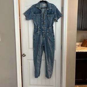 Free people utility jean jumpsuit
